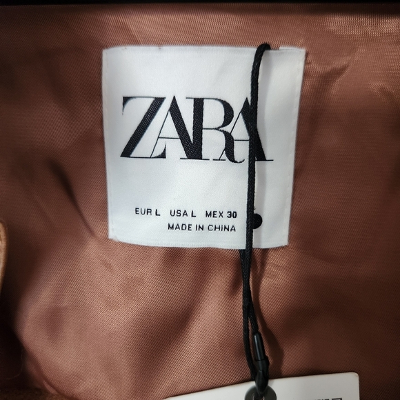 NWT Zara | Faux Leather Belted Button Down Shirt Jacket in Cognac - Size L - Picture 12 of 14